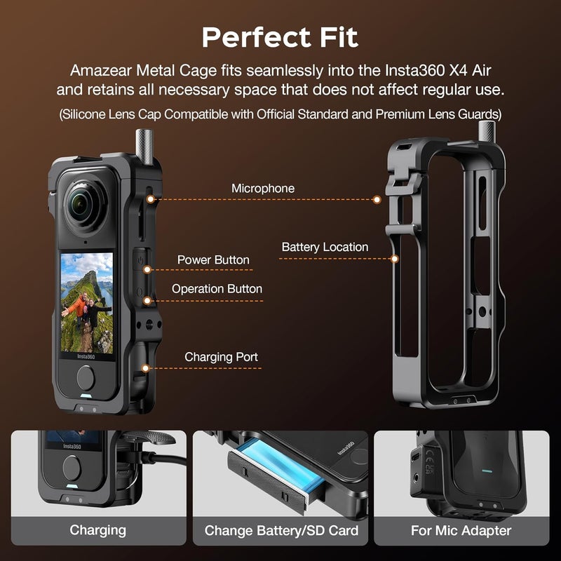 AMAZEAR Metal Protective Case for Insta360 X4 Air Accessories, Insta 360 X4 Air Multifunction Utility Frame Aluminum Cage with Stronger Construction, Various Expansion Mounts, Metal Black - Image 2